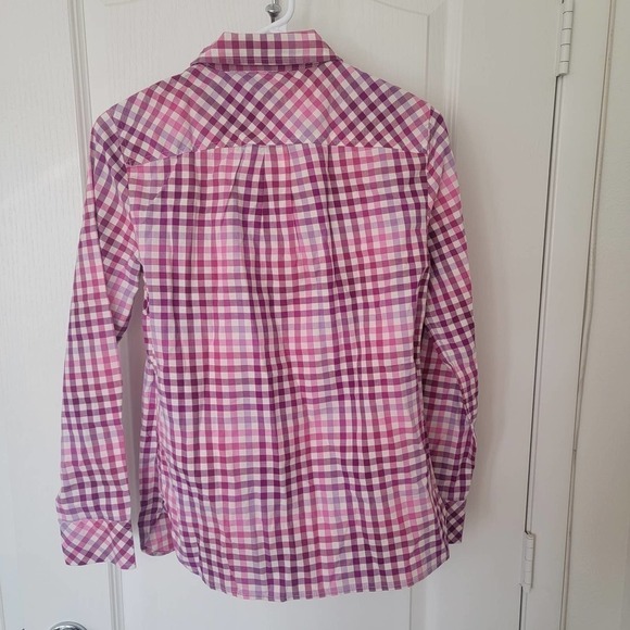 Talbots Womens XS Pink Purple Gingham Plaid Long Sleeve Button Down Cotton - Picture 4 of 7